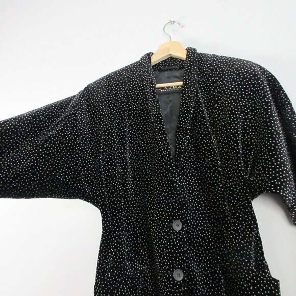 Escada Velvet Polka Dot Blazer Women 34 Cotton Broad Shoulder Black 90's Vtg 674 - Picture 6 of 14